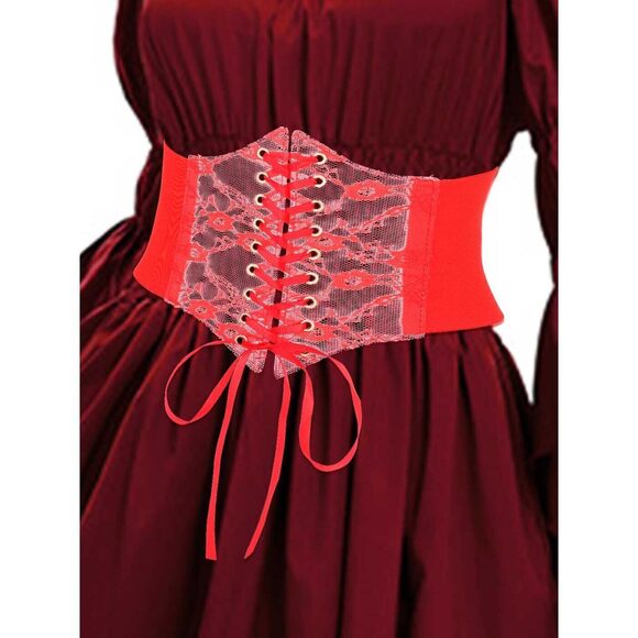 Lace Stretchy Corset Belt Elastic Red Waist Belts Wide Flower Waspie Belt For😚 - Picture 4 of 6